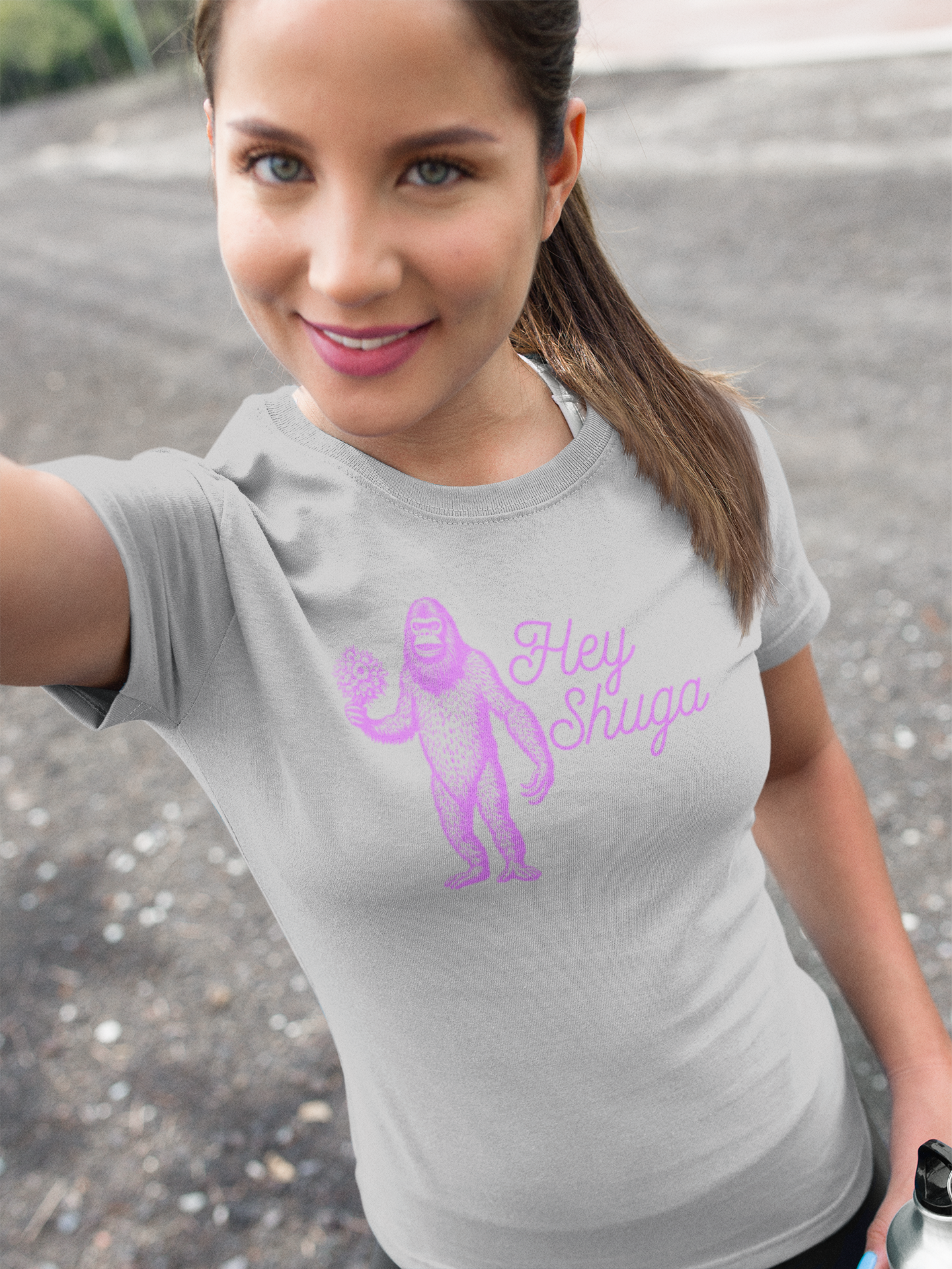 Hey Shuga Bigfoot T-Shirt – Unisex Softstyle Tee in Lurid Pink