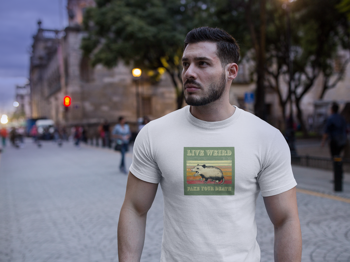 Live Weird, Fake Your Death – Angry Possum T-Shirt