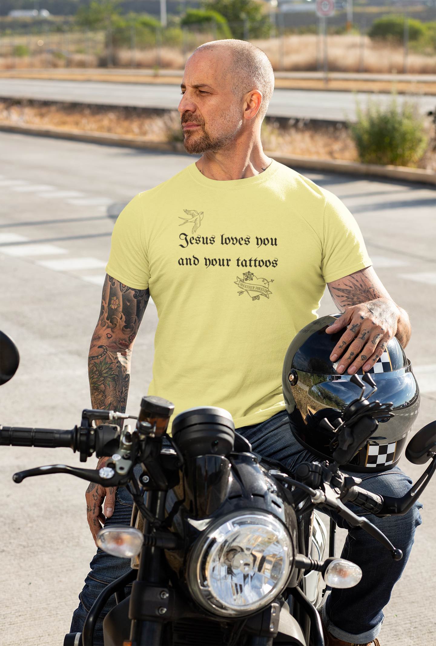 Jesus Loves You and Your Tattoos – Tattoo Dove & Heart T-Shirt