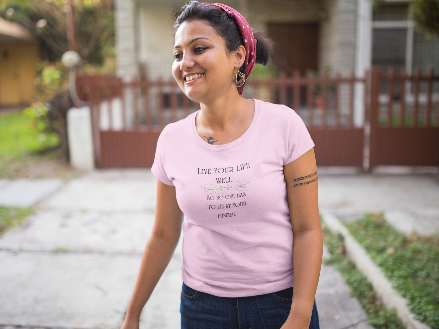 Live Your Life Well – Funny Gravestone-Inspired Floral T-Shirt