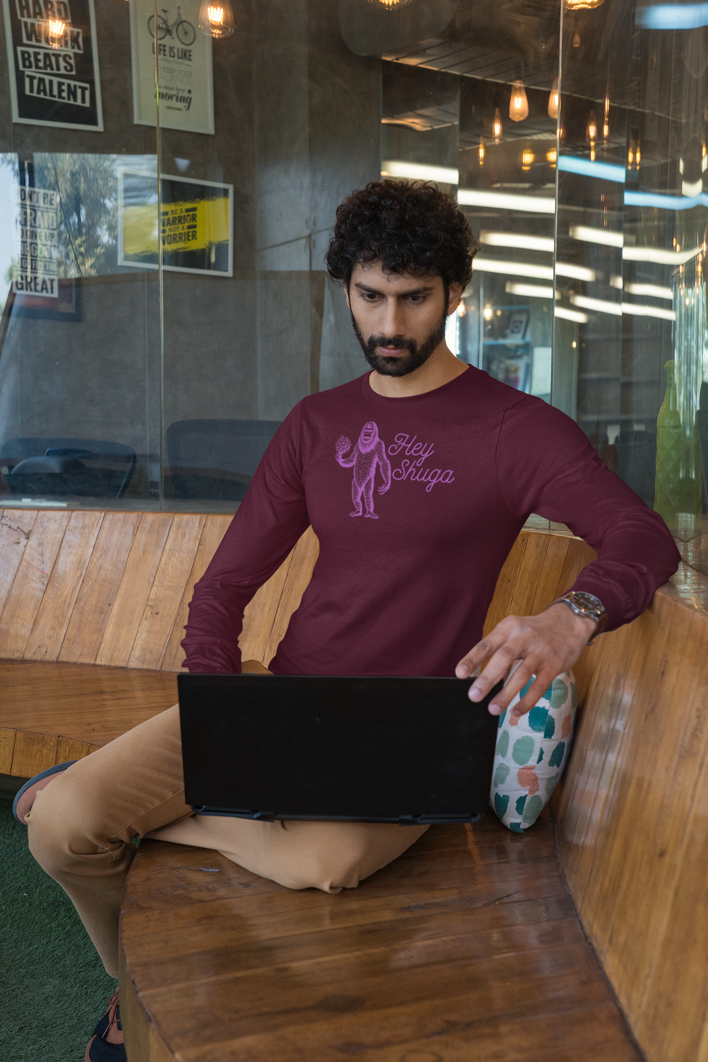 Hey Shuga Long Sleeve Tee – Bigfoot with Flowers in Pink