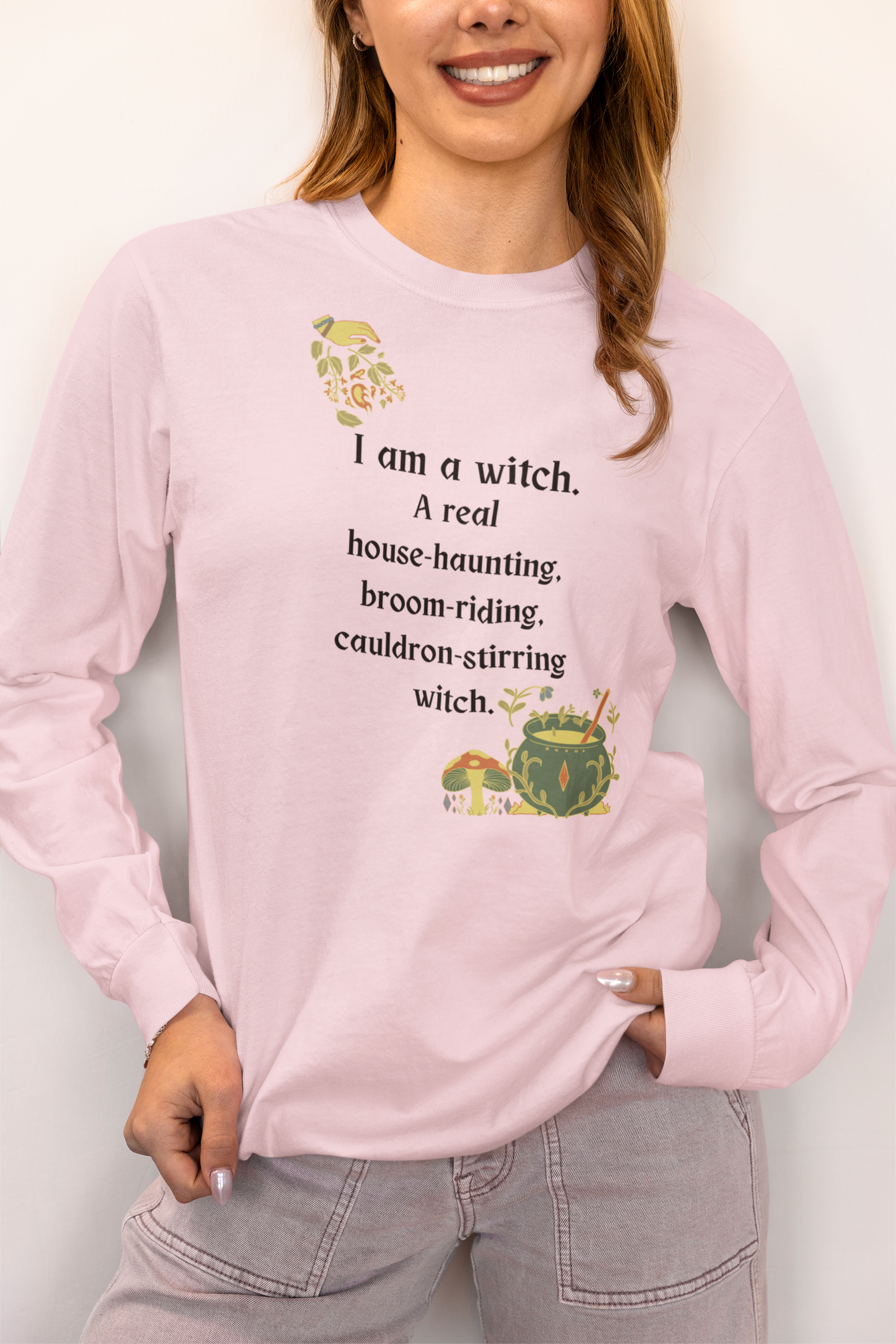 The Real Witch Cauldron & Broom Unisex Long Sleeve T-Shirt