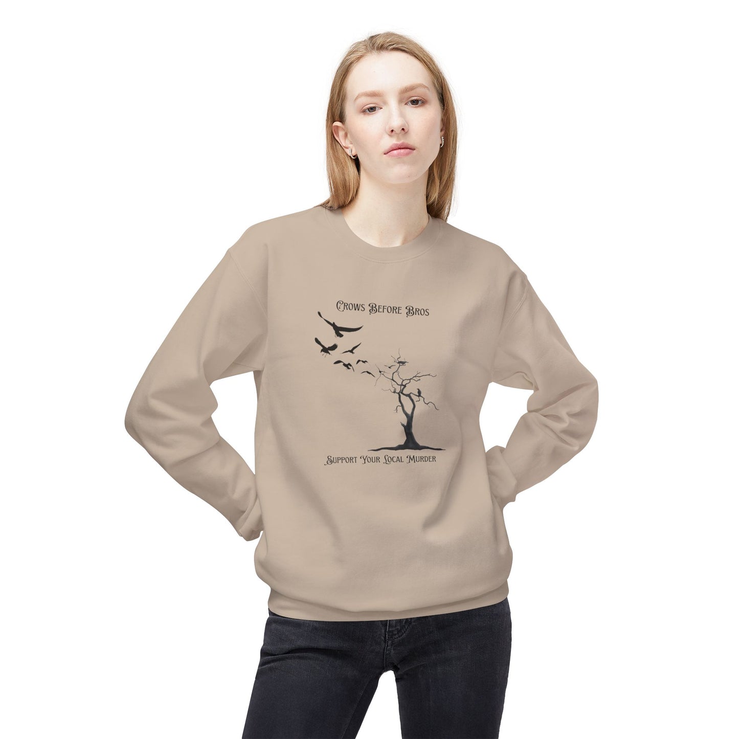 "Crows Before Bros" Unisex Midweight Fleece Crewneck Sweatshirt