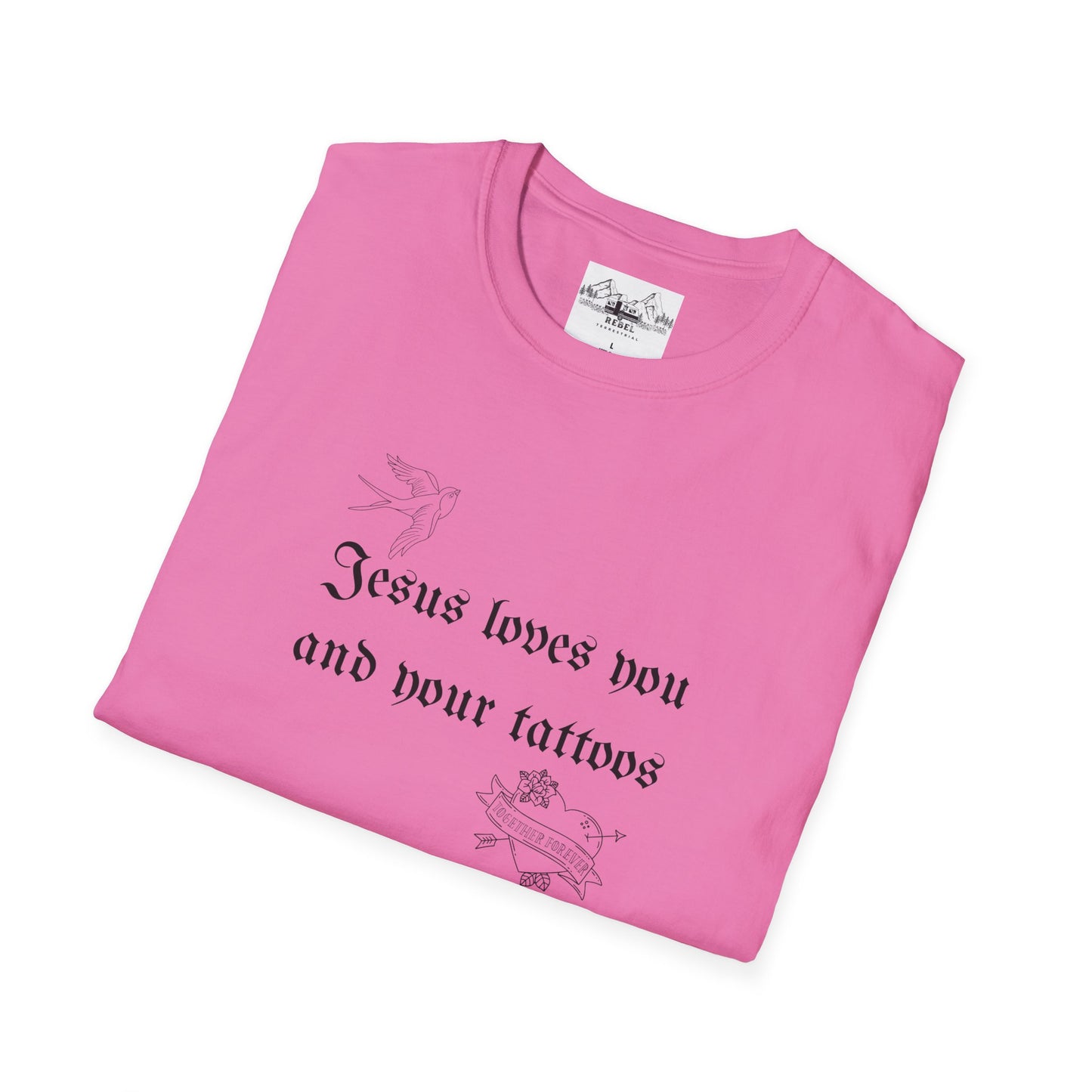 Jesus Loves You and Your Tattoos – Tattoo Dove & Heart T-Shirt