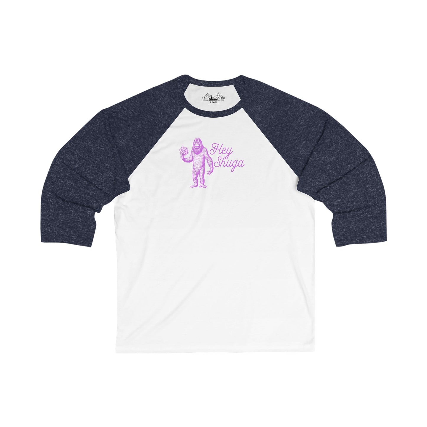 Hey Shuga 3/4 Sleeve Baseball Tee – Bigfoot with Flowers in Pink