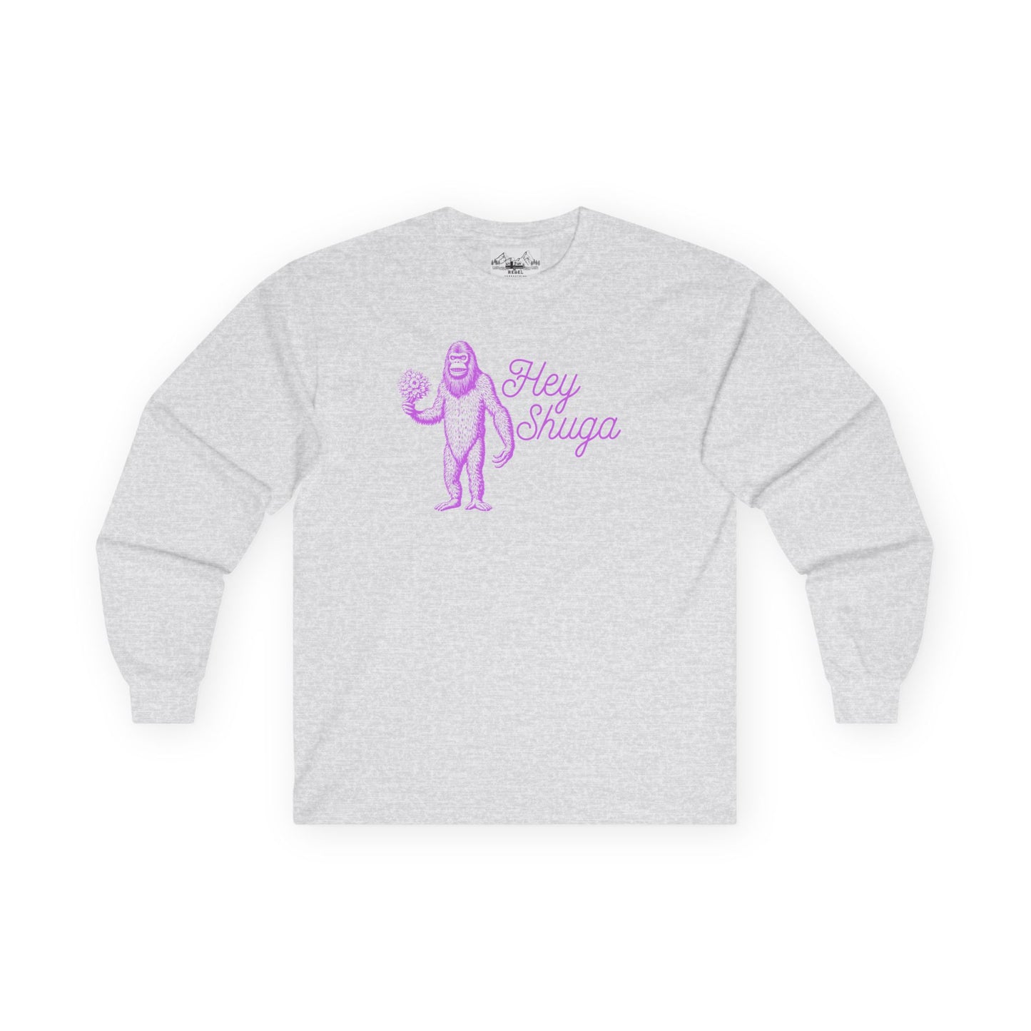 Hey Shuga Long Sleeve Tee – Bigfoot with Flowers in Pink