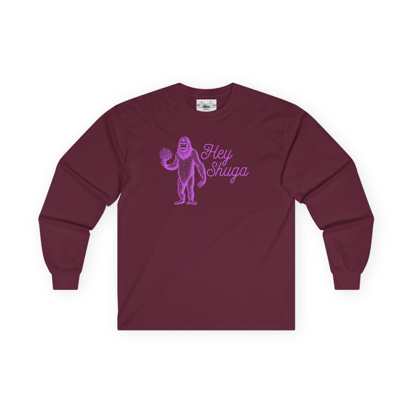 Hey Shuga Long Sleeve Tee – Bigfoot with Flowers in Pink