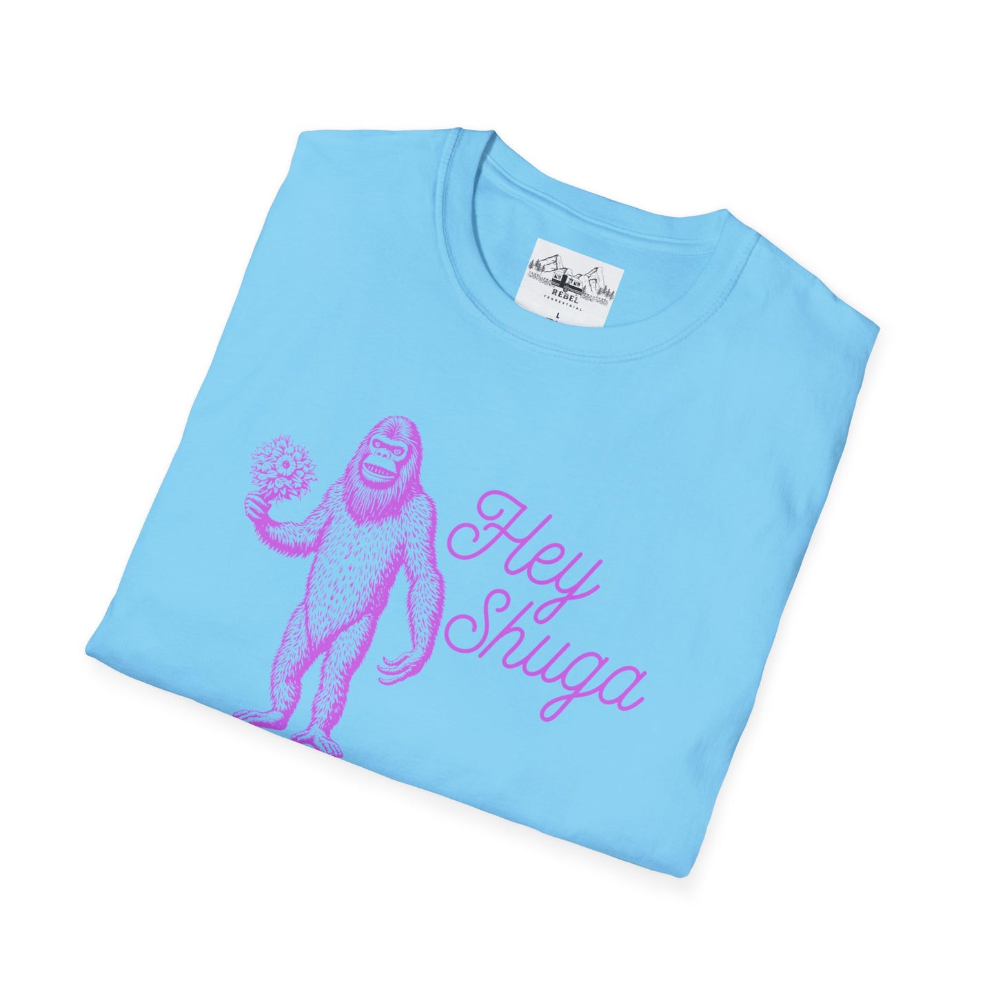 Hey Shuga Bigfoot T-Shirt – Unisex Softstyle Tee in Lurid Pink