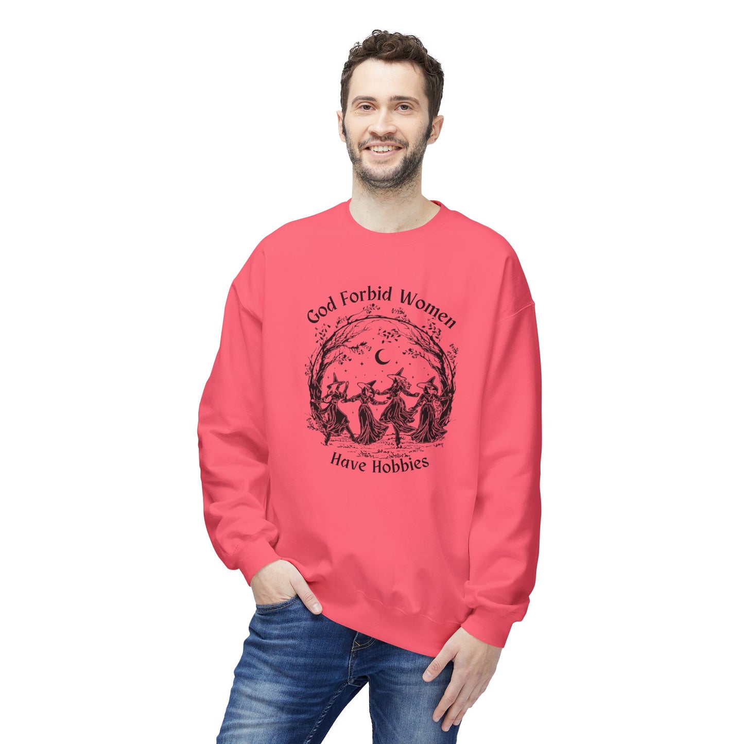 "God Forbid, Women Have Hobbies" Unisex Midweight Fleece Crewneck Sweatshirt