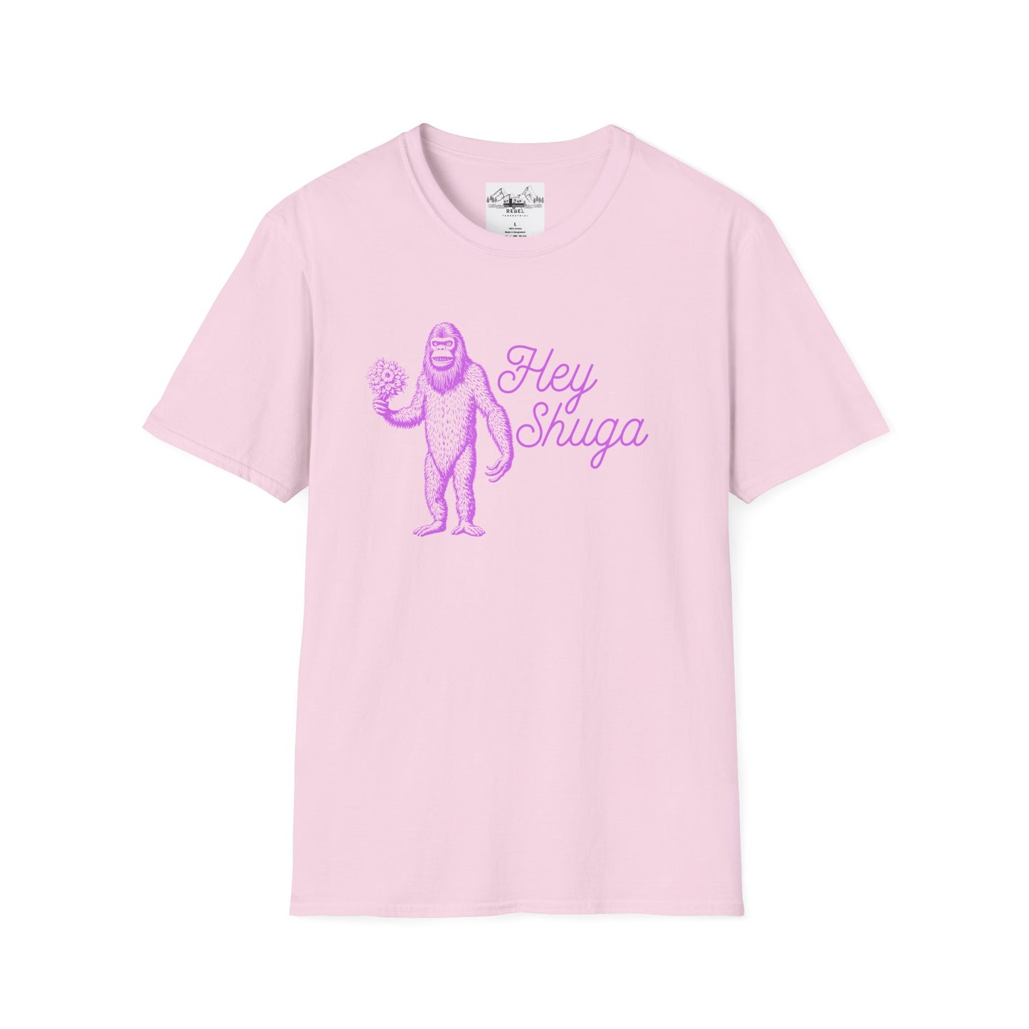 Hey Shuga Bigfoot T-Shirt – Unisex Softstyle Tee in Lurid Pink