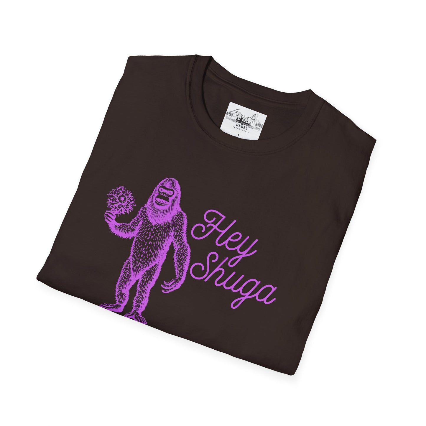 Hey Shuga Bigfoot T-Shirt – Unisex Softstyle Tee in Lurid Pink