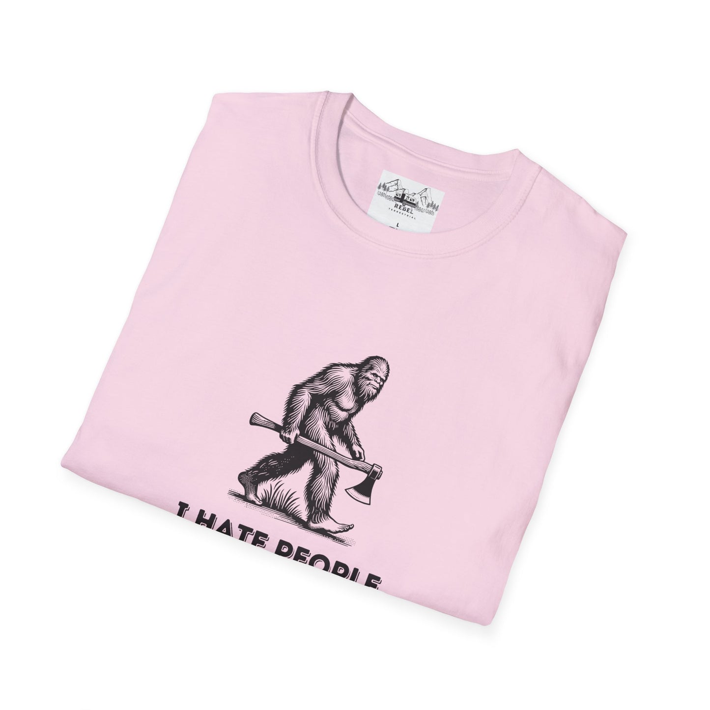 Bigfoot with Axe – "I Hate People" Unisex Softstyle T-Shirt
