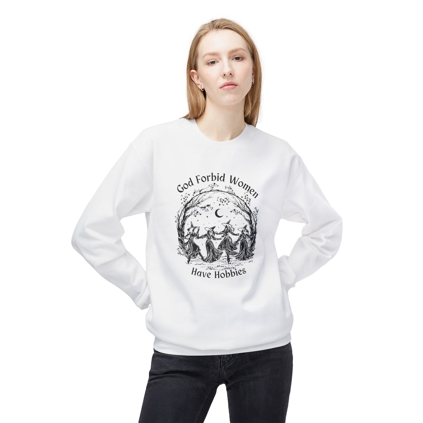 "God Forbid, Women Have Hobbies" Unisex Midweight Fleece Crewneck Sweatshirt