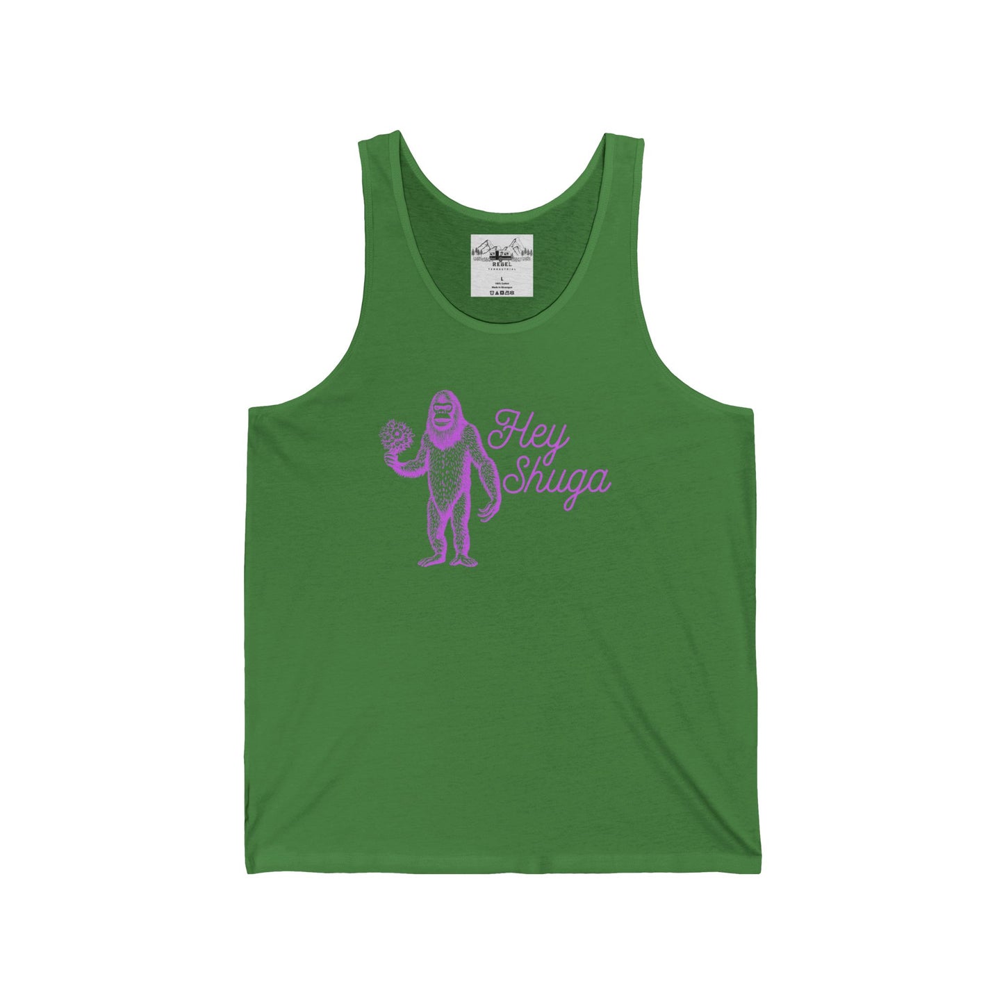 Hey Shuga Unisex Tank Top – Bigfoot with Flowers in Pink
