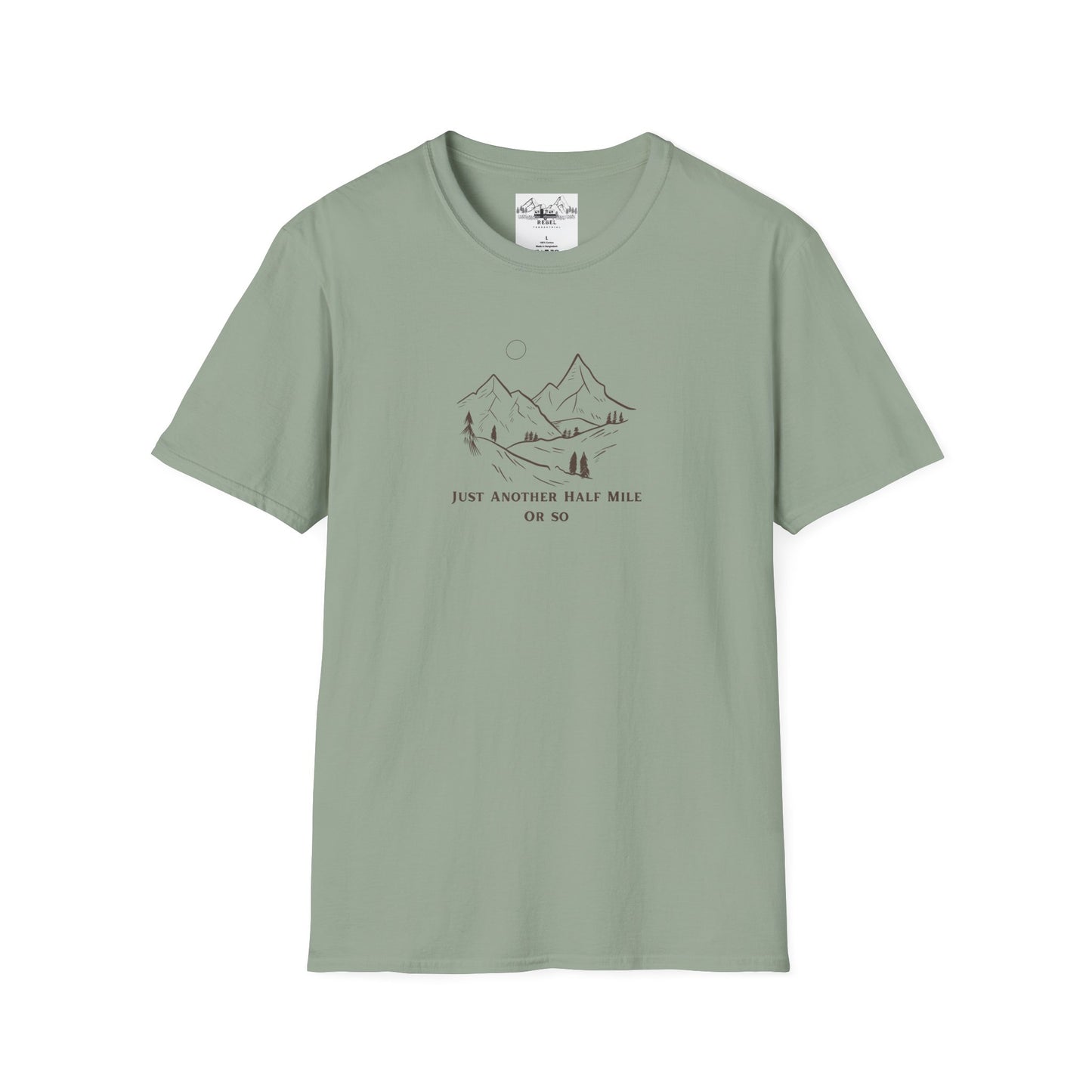 Just Another Half Mile or So | Minimalist Mountain Scene Unisex Softstyle T-Shirt