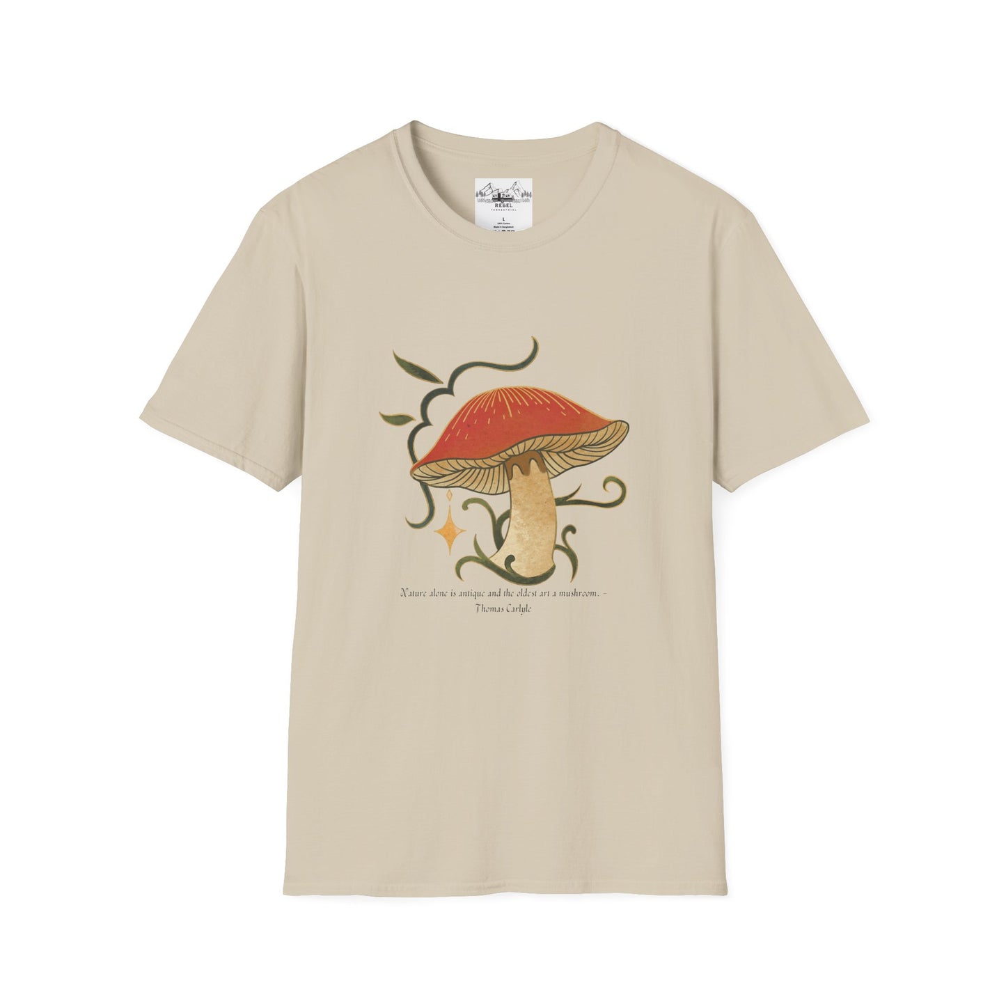 Nature Alone Is Antique – Old World Mushroom Unisex Softstyle T-Shirt | Thomas Carlyle Quote