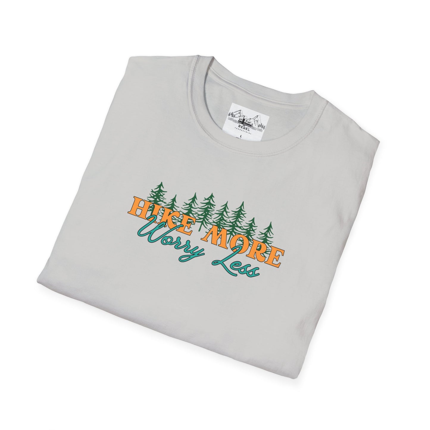 Hike More Worry Less | Retro Pine Trees Unisex Softstyle T-Shirt
