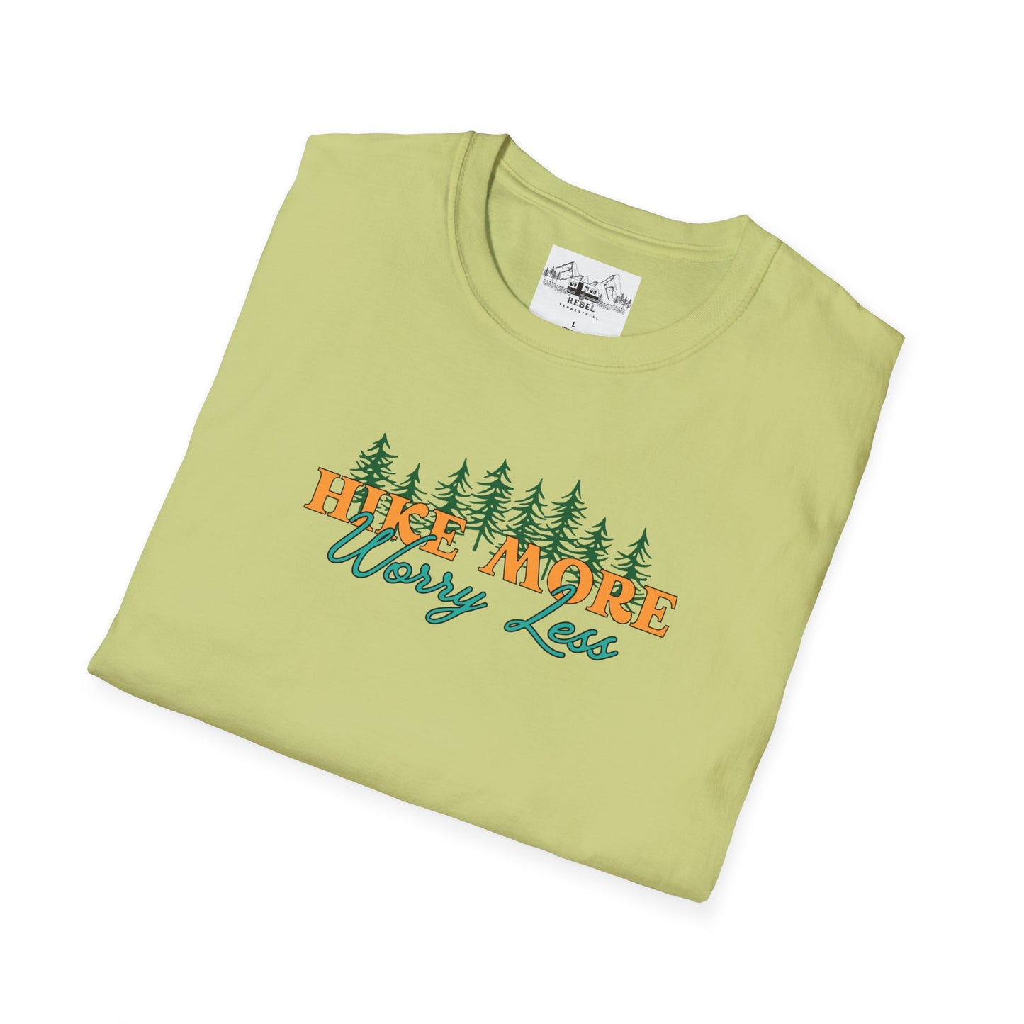 Hike More Worry Less | Retro Pine Trees Unisex Softstyle T-Shirt