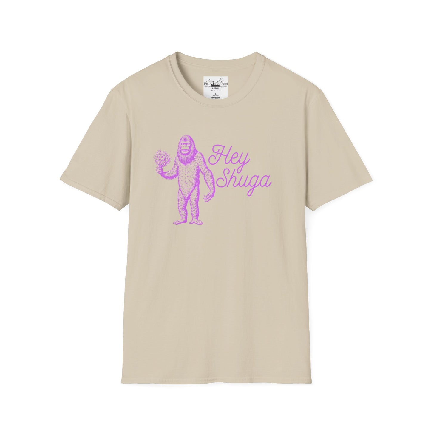 Hey Shuga Bigfoot T-Shirt – Unisex Softstyle Tee in Lurid Pink