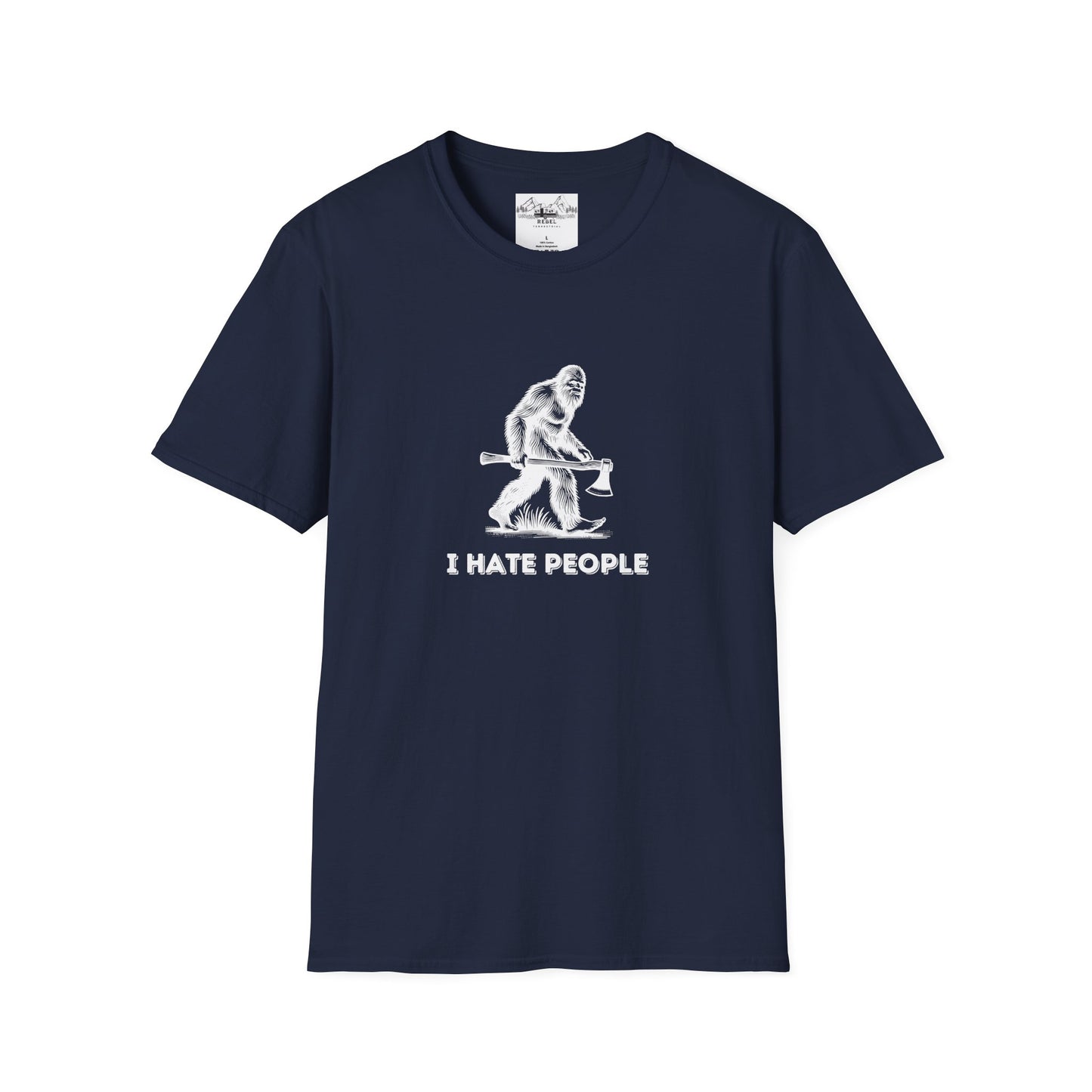 Bigfoot with Axe – "I Hate People" Unisex Softstyle T-Shirt