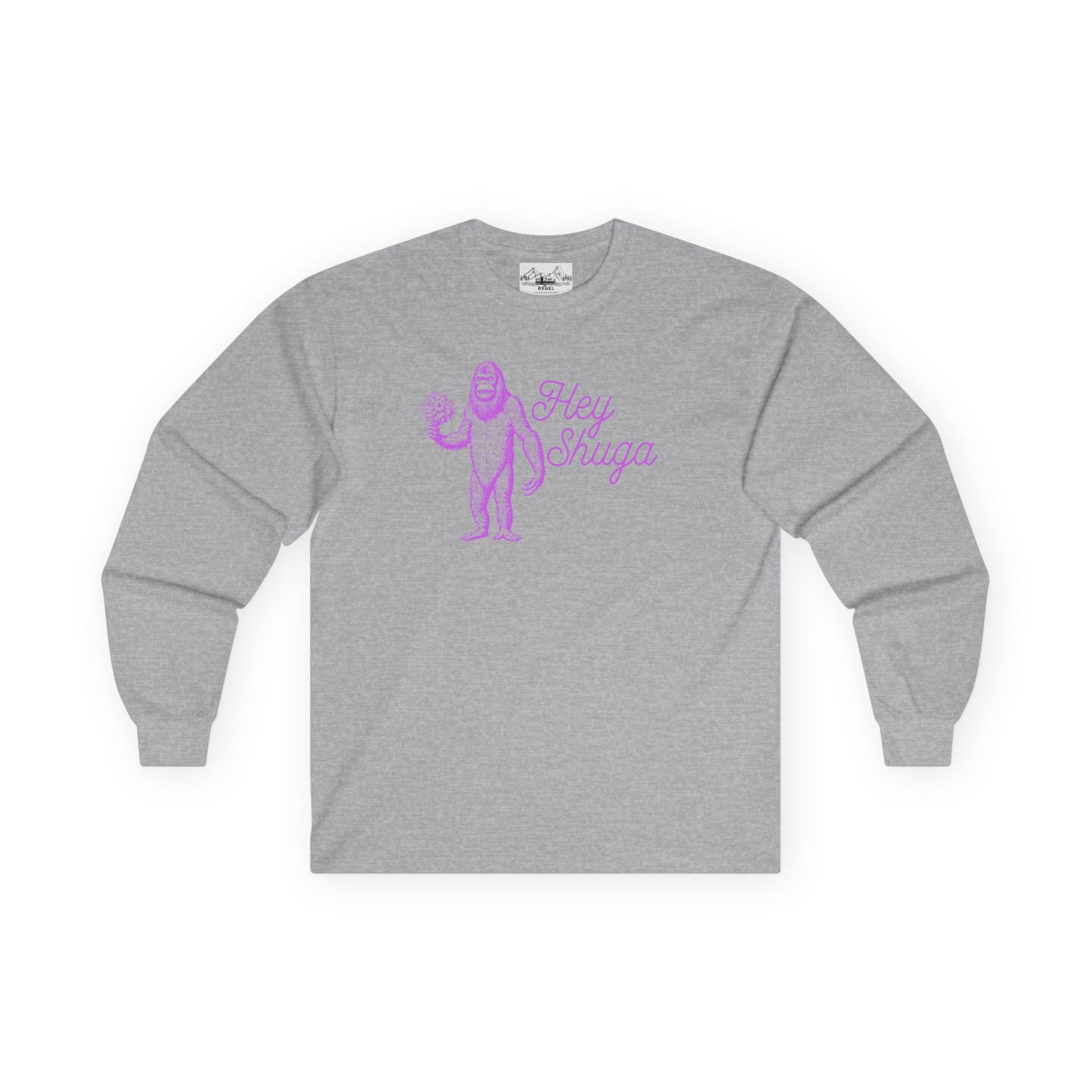 Hey Shuga Long Sleeve Tee – Bigfoot with Flowers in Pink