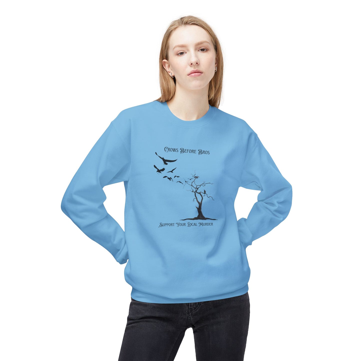 "Crows Before Bros" Unisex Midweight Fleece Crewneck Sweatshirt