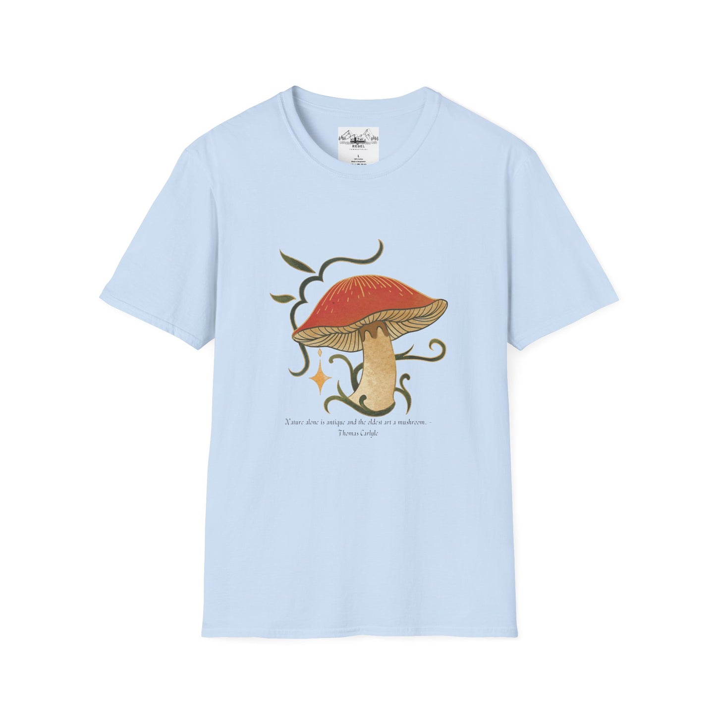 Nature Alone Is Antique – Old World Mushroom Unisex Softstyle T-Shirt | Thomas Carlyle Quote
