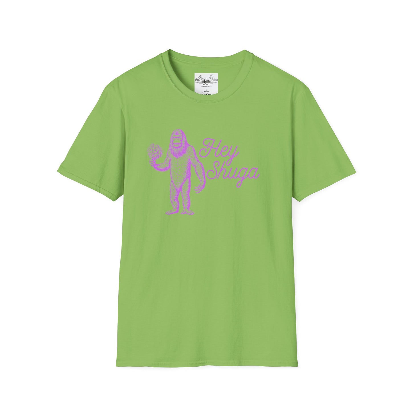 Hey Shuga Bigfoot T-Shirt – Unisex Softstyle Tee in Lurid Pink