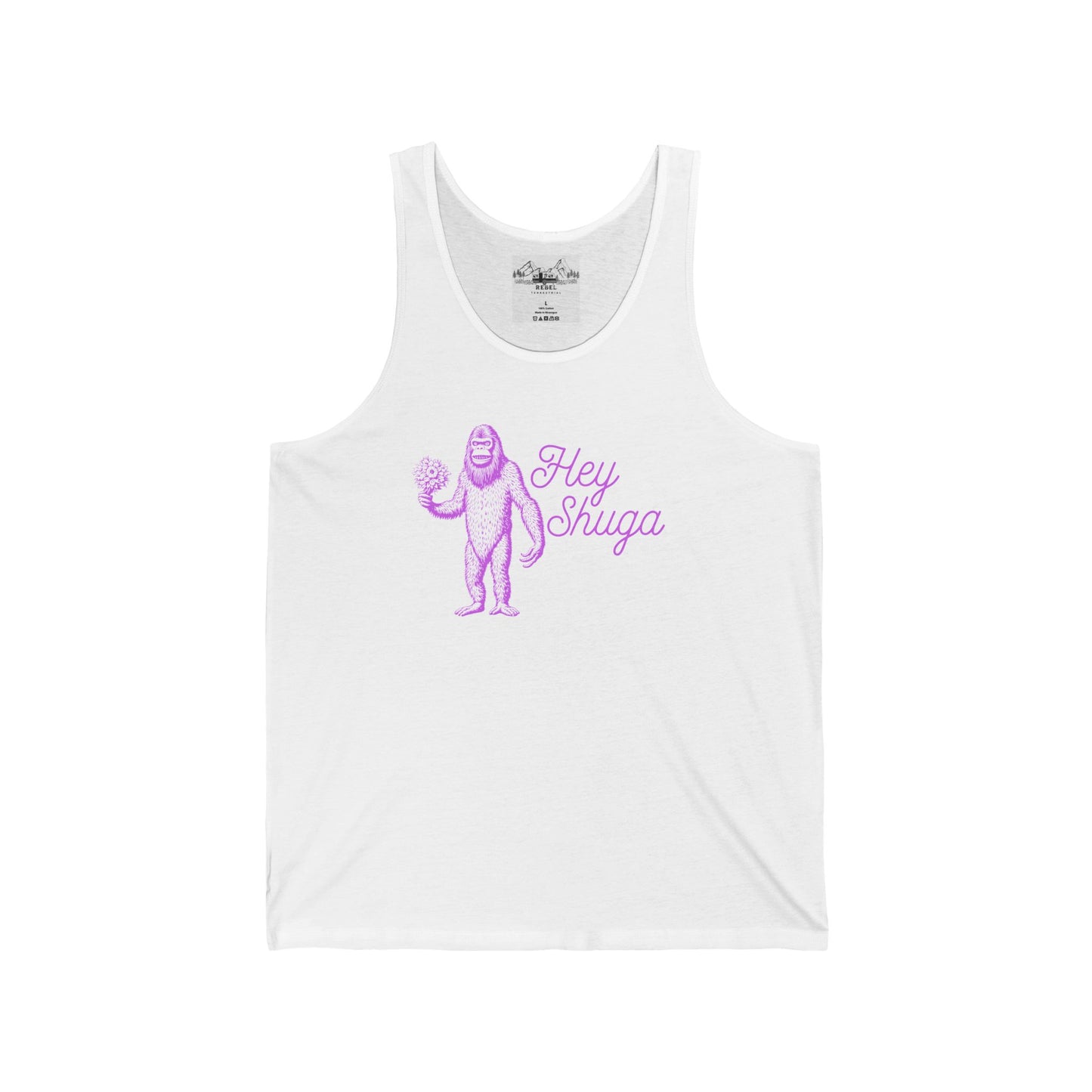 Hey Shuga Unisex Tank Top – Bigfoot with Flowers in Pink
