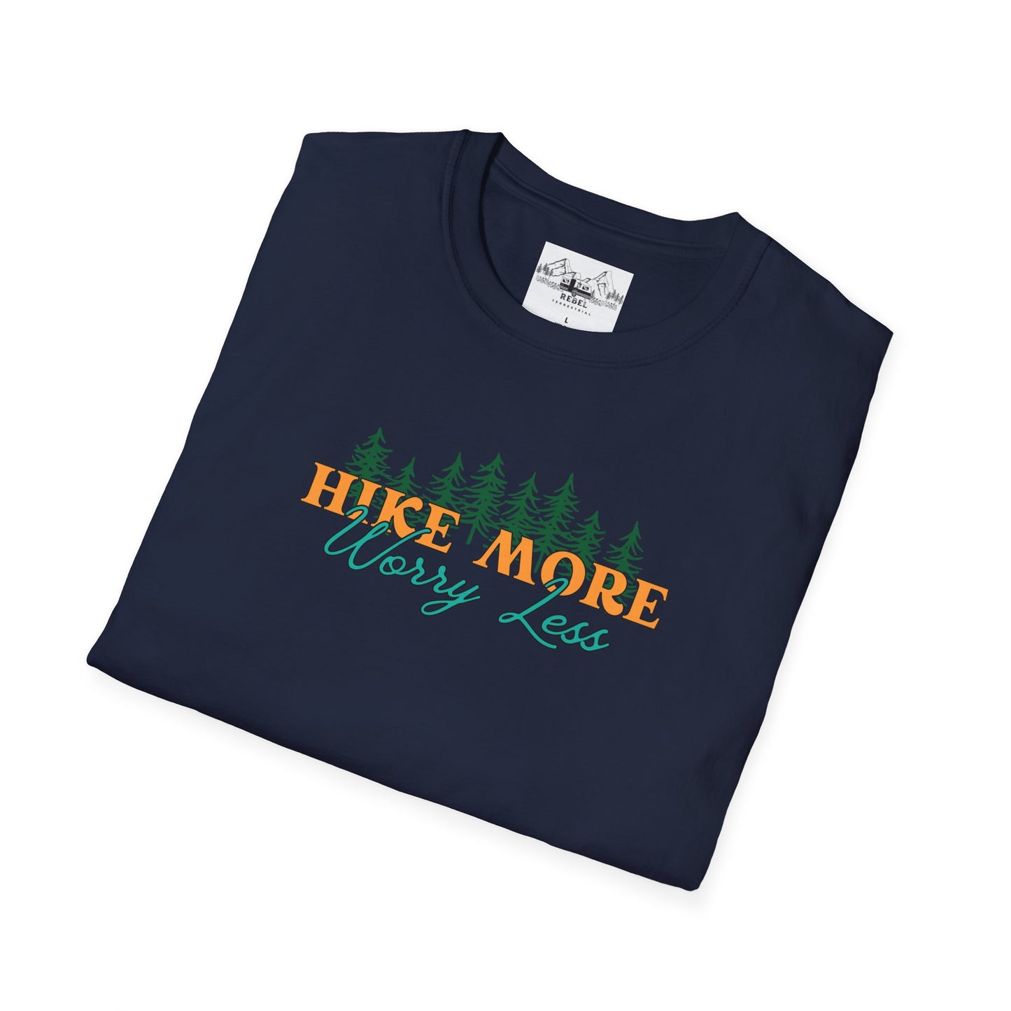 Hike More Worry Less | Retro Pine Trees Unisex Softstyle T-Shirt