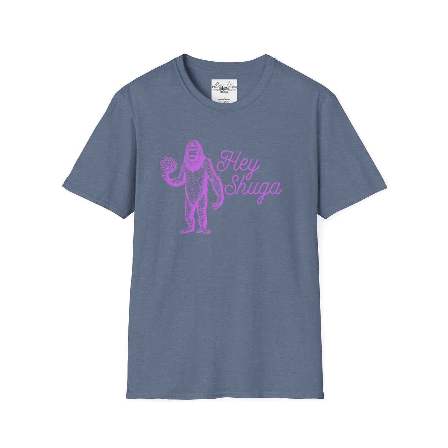 Hey Shuga Bigfoot T-Shirt – Unisex Softstyle Tee in Lurid Pink