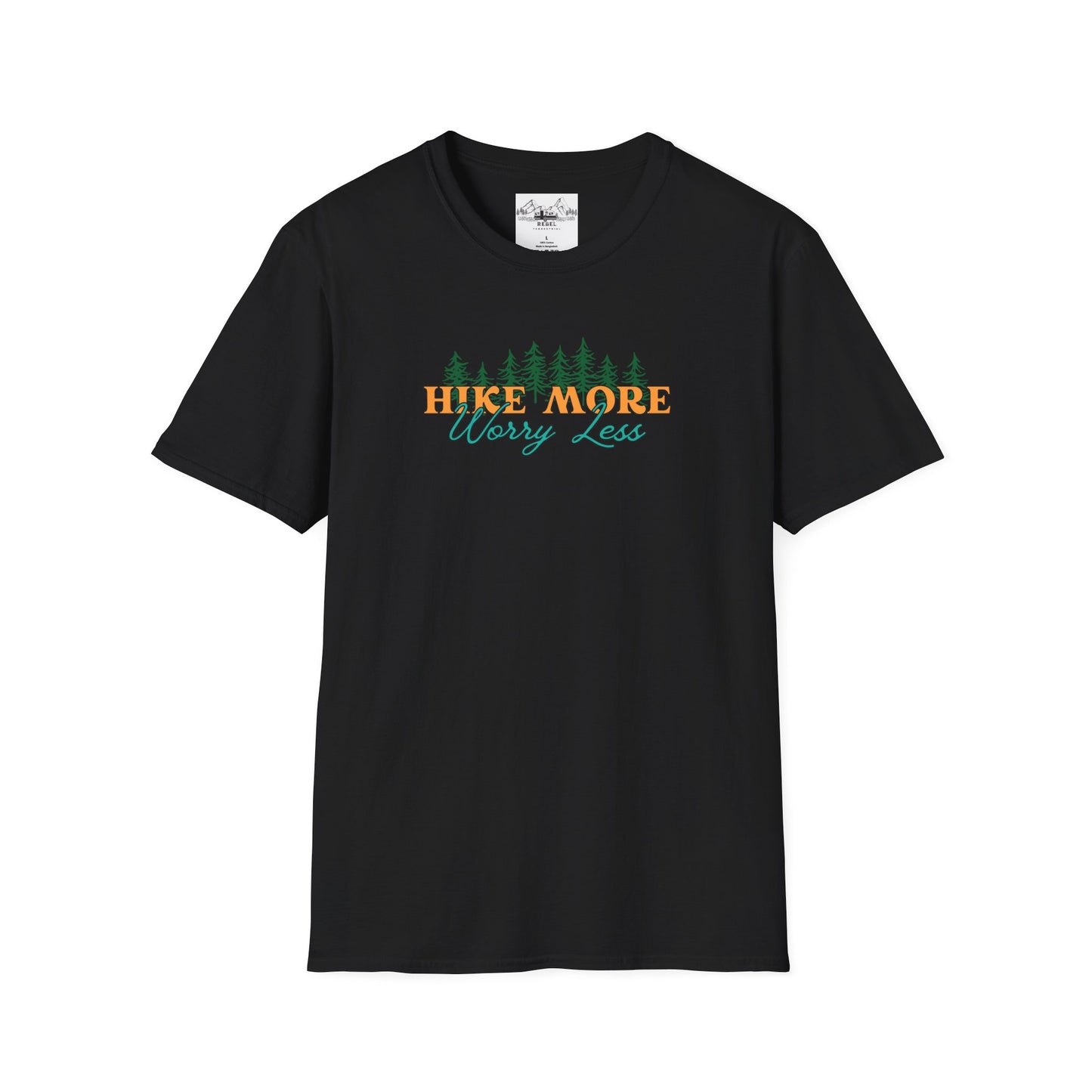 Hike More Worry Less | Retro Pine Trees Unisex Softstyle T-Shirt