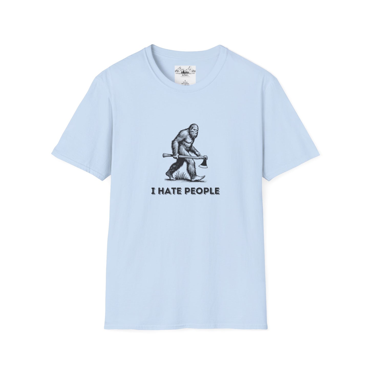 Bigfoot with Axe – "I Hate People" Unisex Softstyle T-Shirt