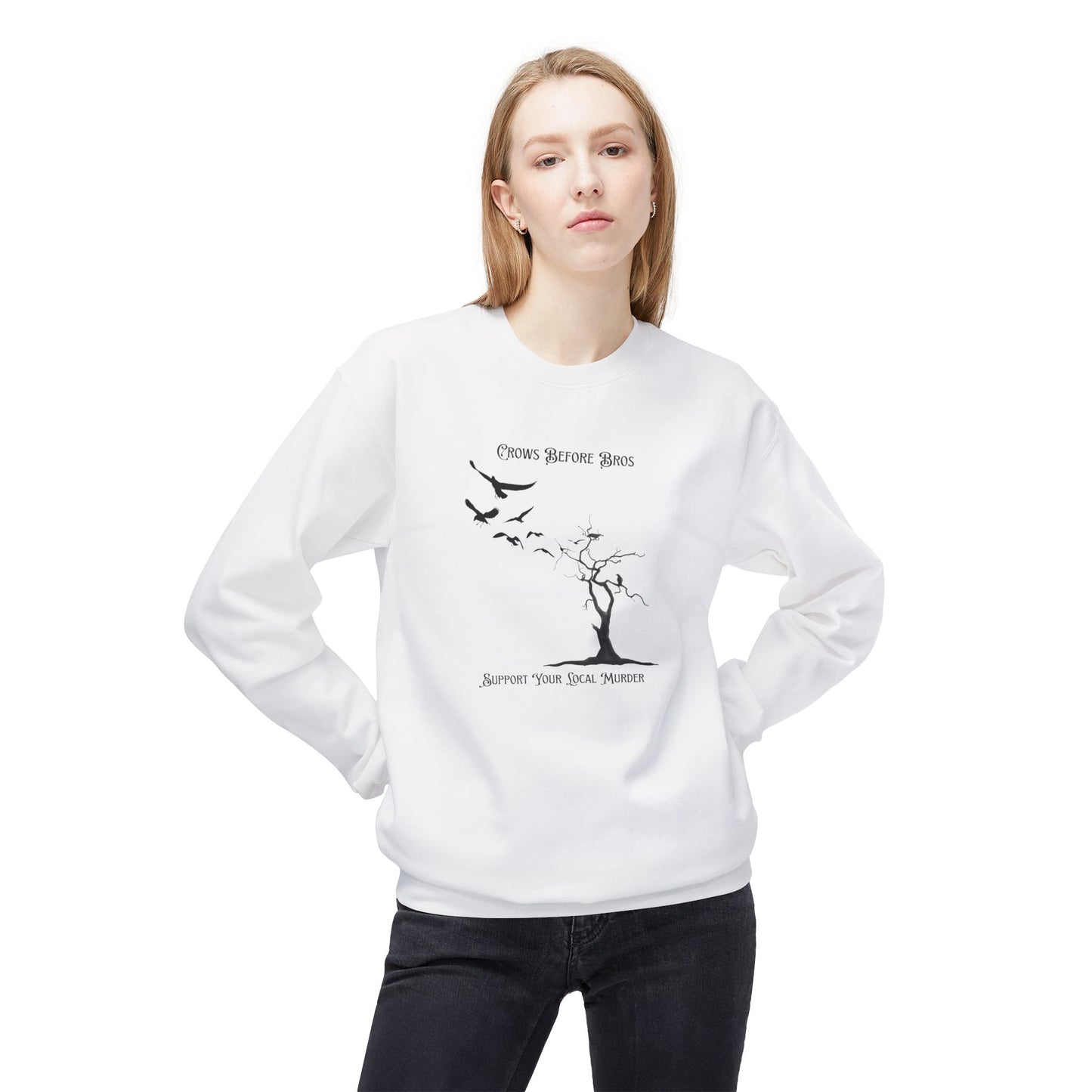 "Crows Before Bros" Unisex Midweight Fleece Crewneck Sweatshirt
