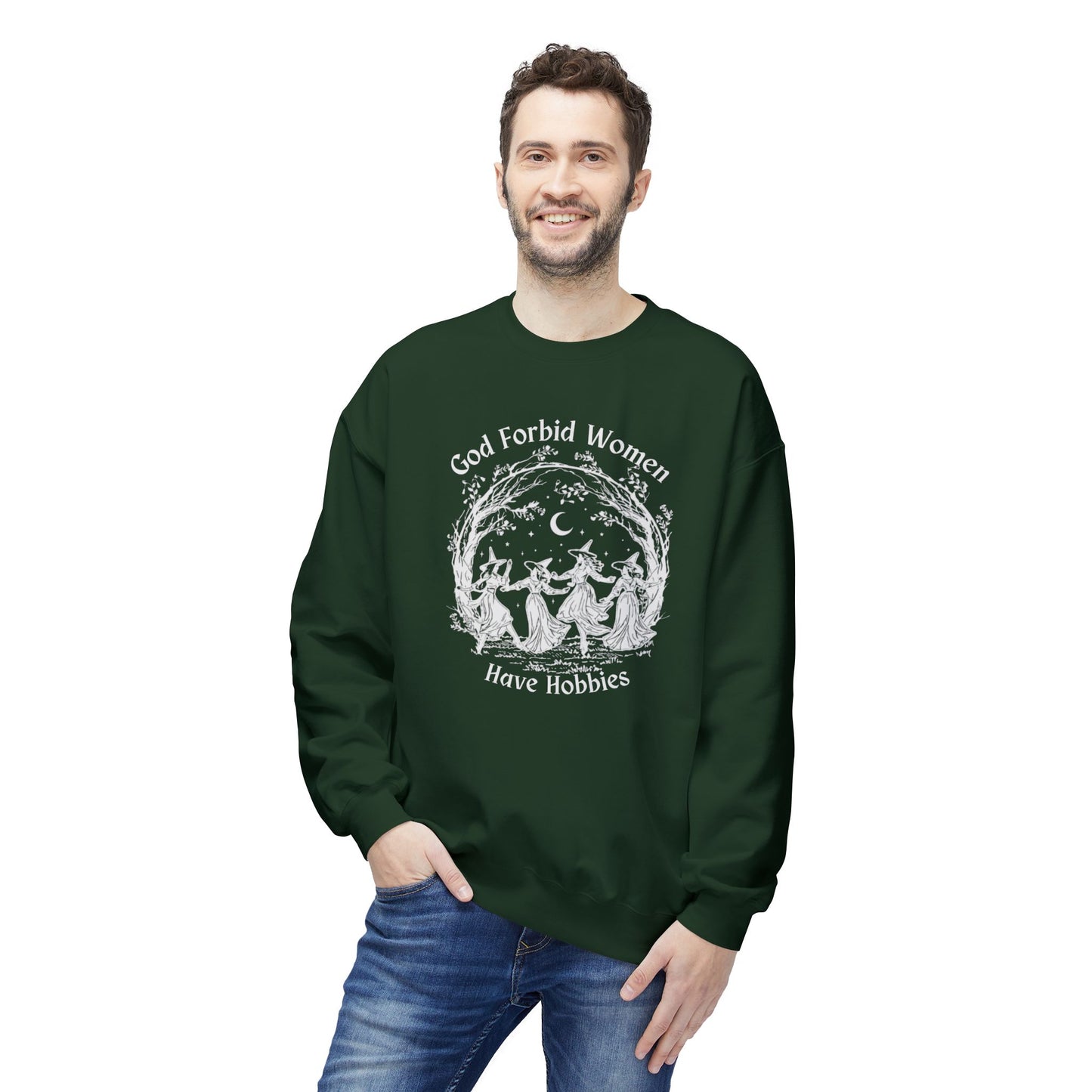 "God Forbid, Women Have Hobbies" Unisex Midweight Fleece Crewneck Sweatshirt