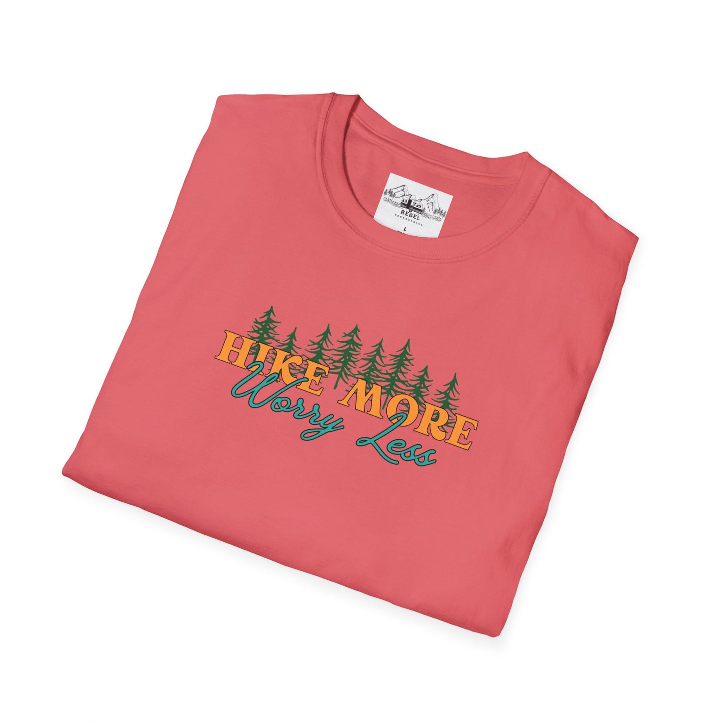 Hike More Worry Less | Retro Pine Trees Unisex Softstyle T-Shirt