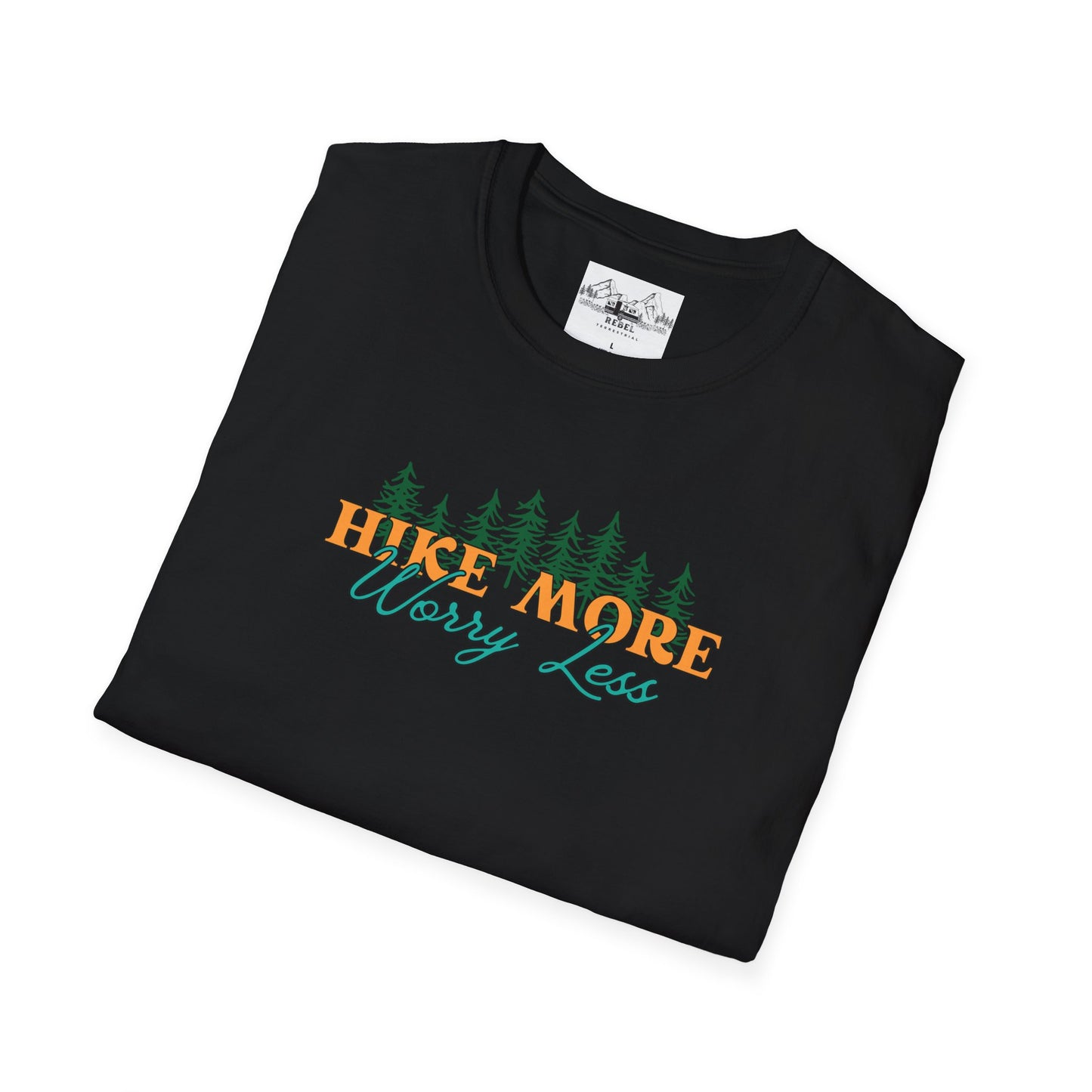 Hike More Worry Less | Retro Pine Trees Unisex Softstyle T-Shirt