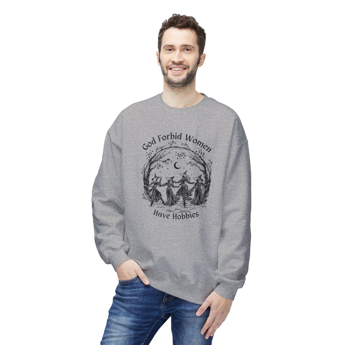 "God Forbid, Women Have Hobbies" Unisex Midweight Fleece Crewneck Sweatshirt