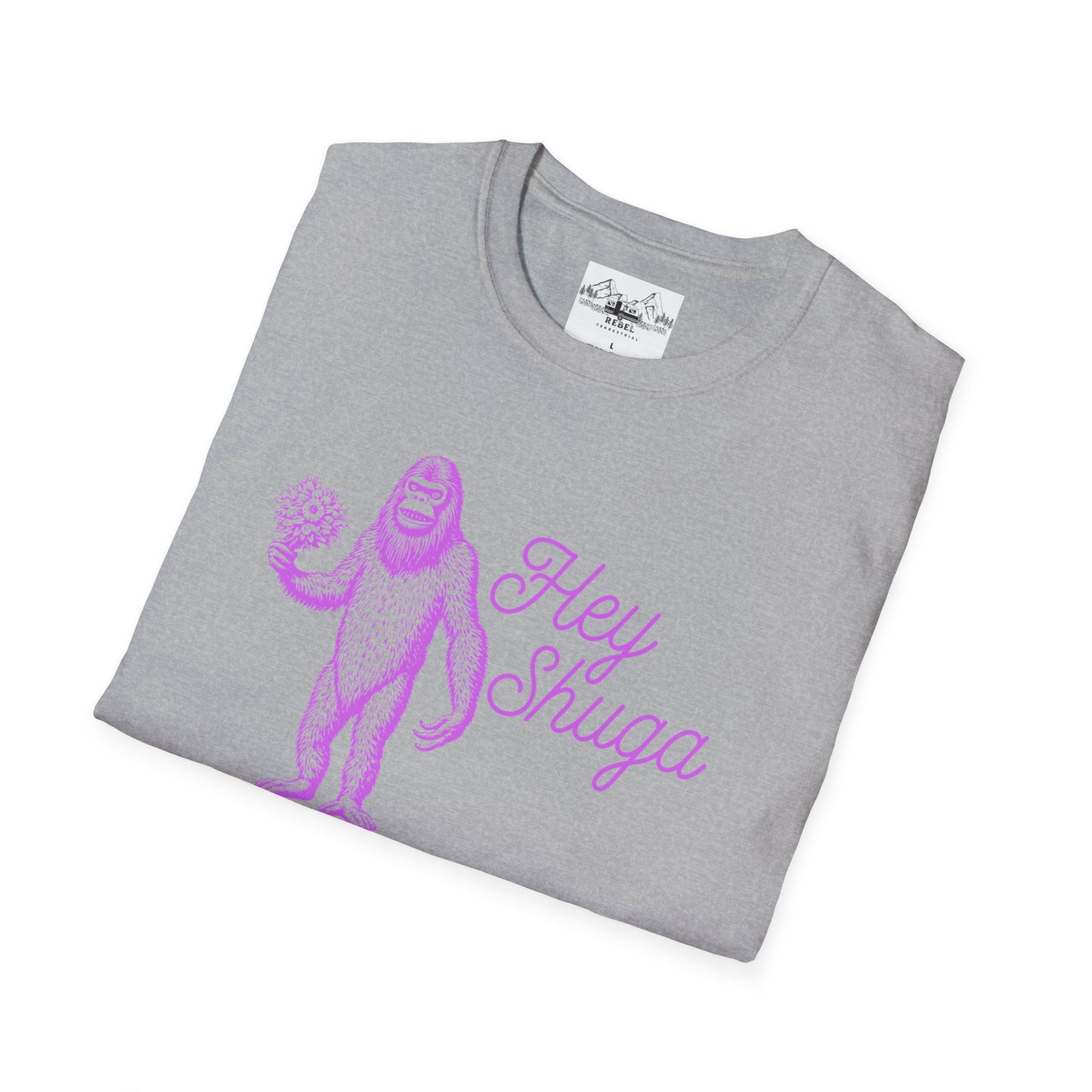Hey Shuga Bigfoot T-Shirt – Unisex Softstyle Tee in Lurid Pink