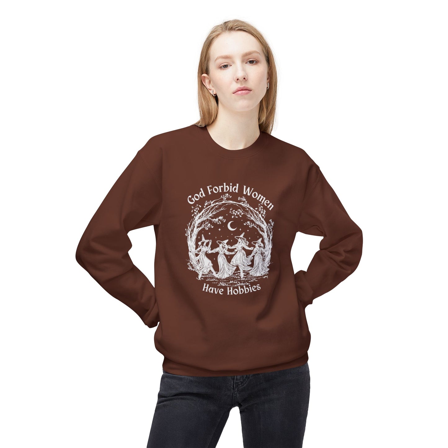 "God Forbid, Women Have Hobbies" Unisex Midweight Fleece Crewneck Sweatshirt