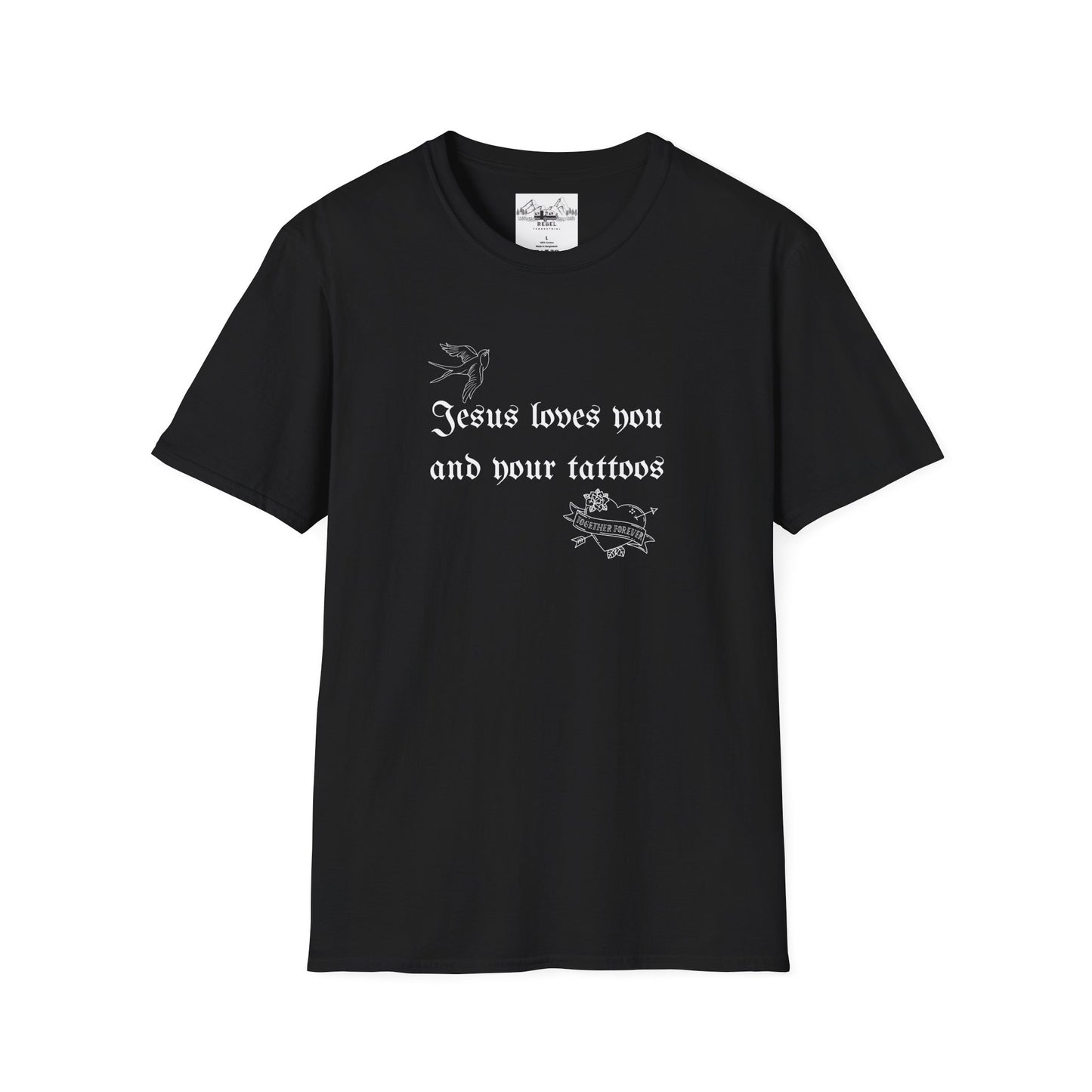 Jesus Loves You and Your Tattoos – Tattoo Dove & Heart T-Shirt
