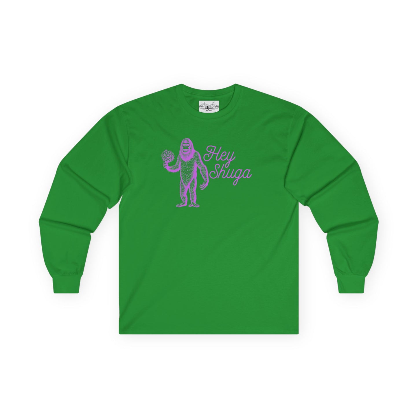 Hey Shuga Long Sleeve Tee – Bigfoot with Flowers in Pink