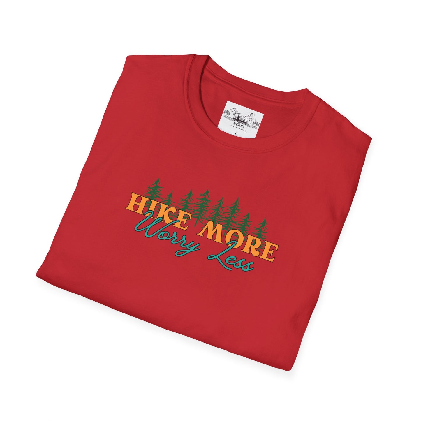 Hike More Worry Less | Retro Pine Trees Unisex Softstyle T-Shirt