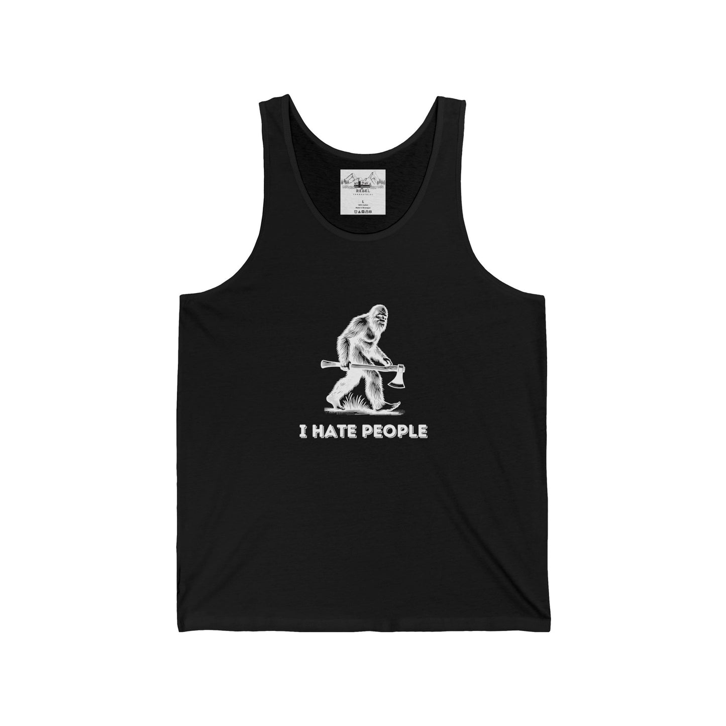 Bigfoot with Axe – "I Hate People" Unisex Jersey Tank