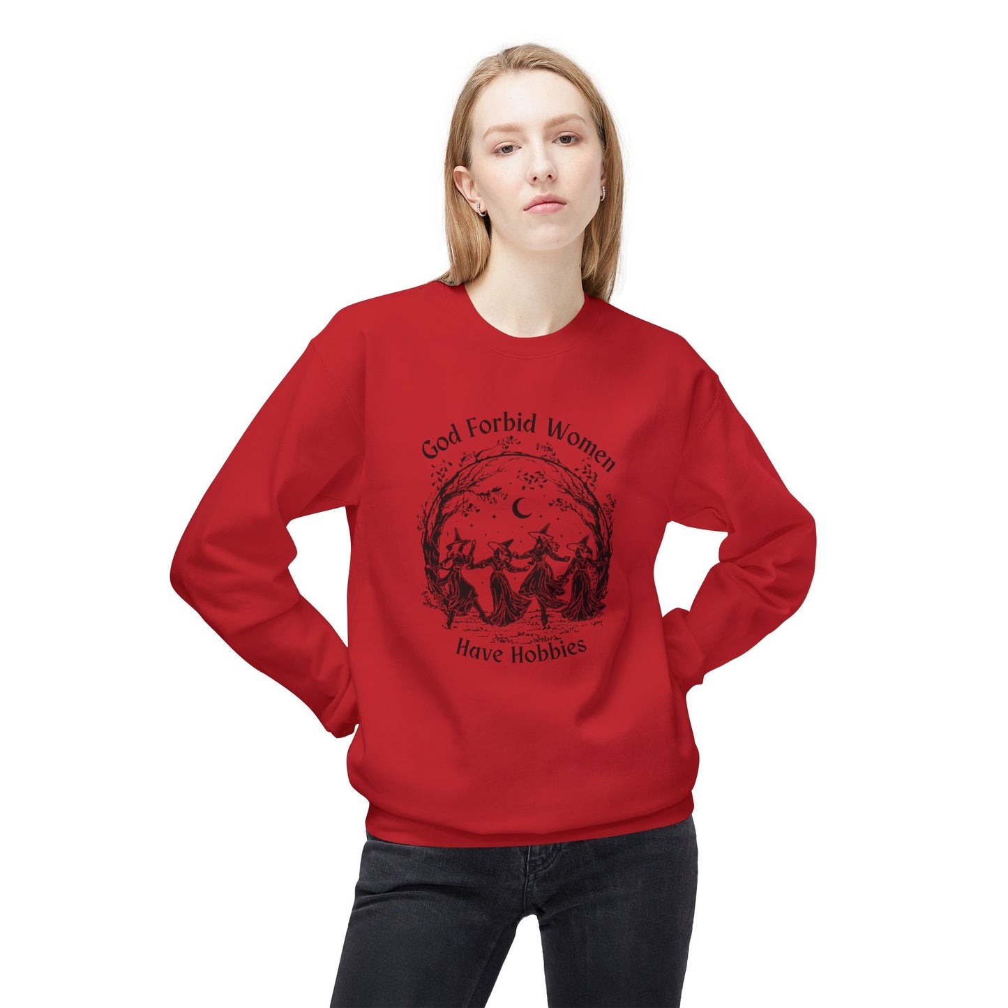 "God Forbid, Women Have Hobbies" Unisex Midweight Fleece Crewneck Sweatshirt