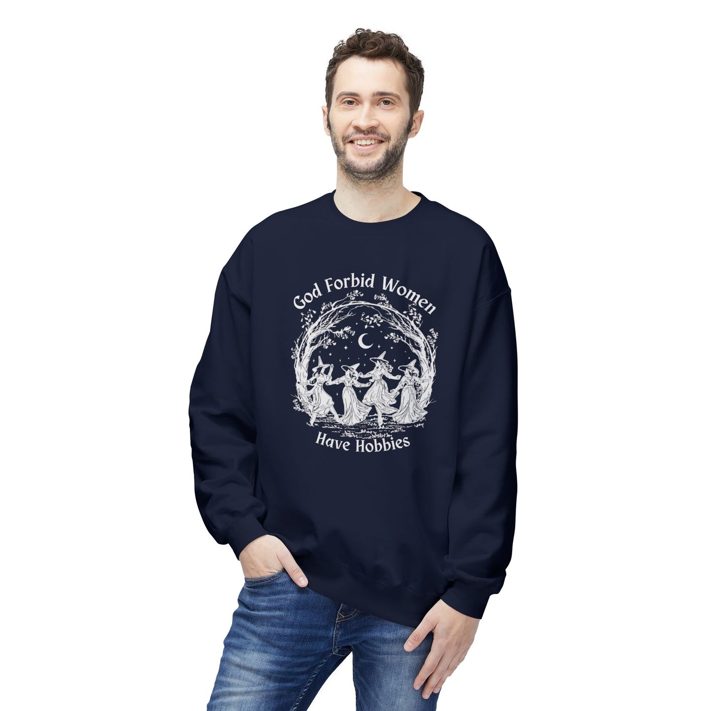 "God Forbid, Women Have Hobbies" Unisex Midweight Fleece Crewneck Sweatshirt