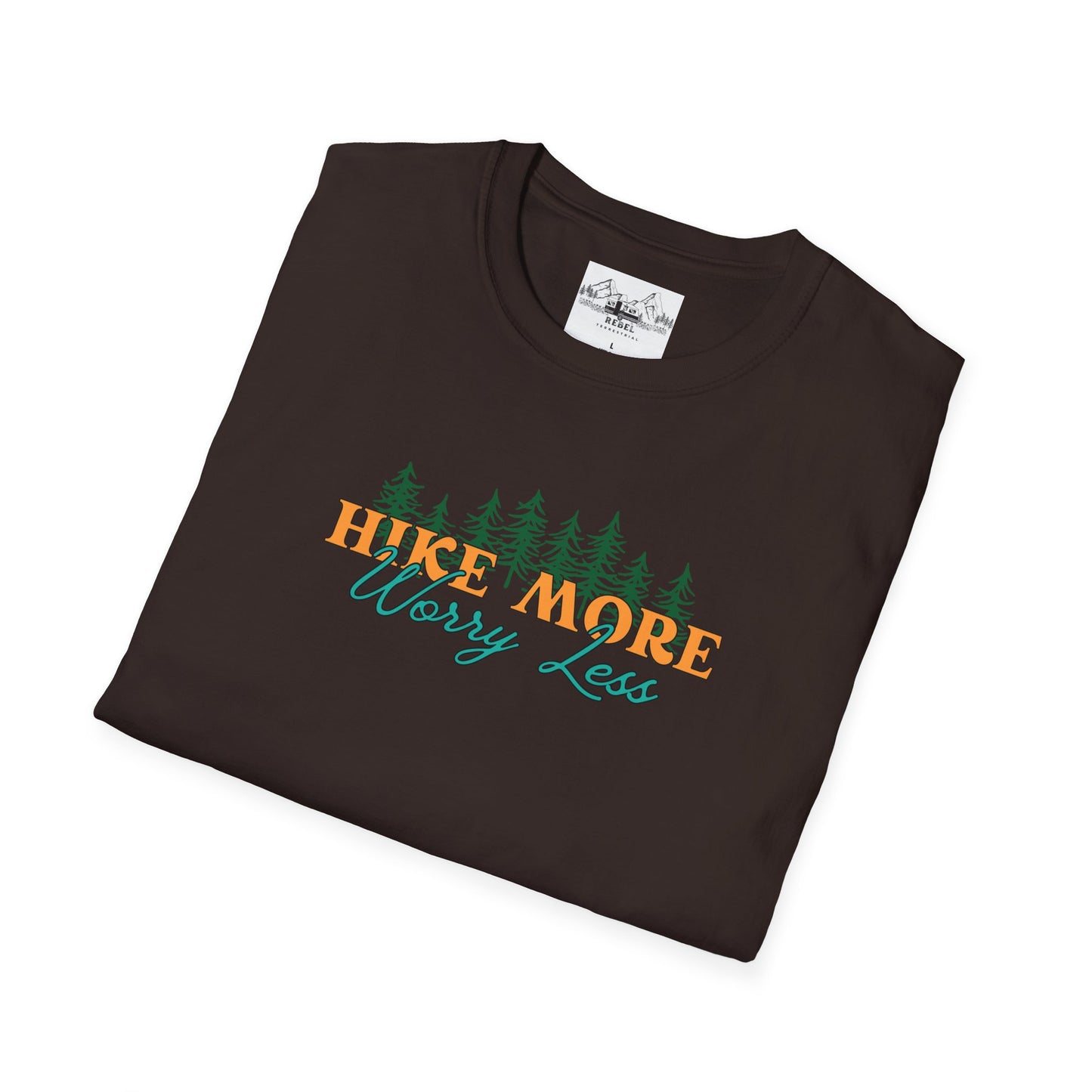 Hike More Worry Less | Retro Pine Trees Unisex Softstyle T-Shirt