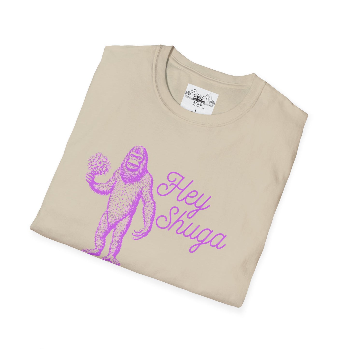Hey Shuga Bigfoot T-Shirt – Unisex Softstyle Tee in Lurid Pink