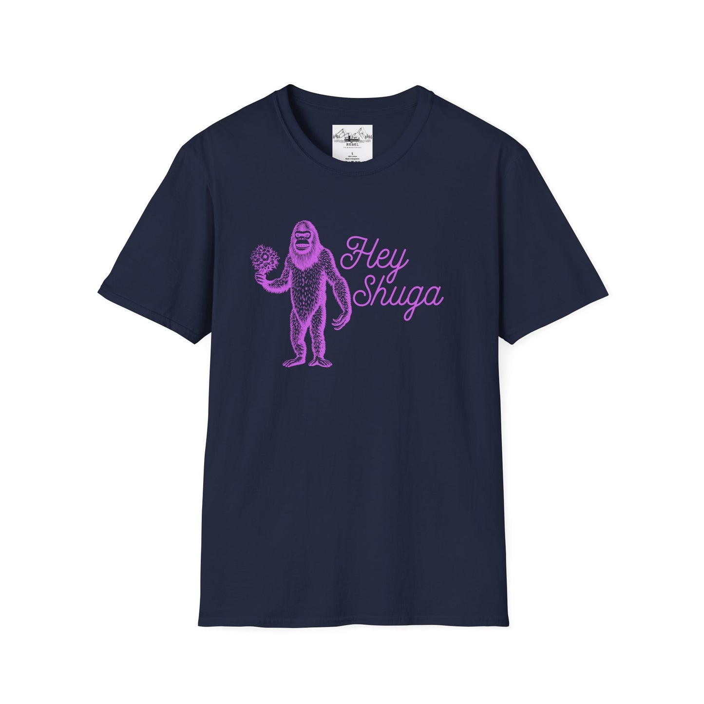 Hey Shuga Bigfoot T-Shirt – Unisex Softstyle Tee in Lurid Pink