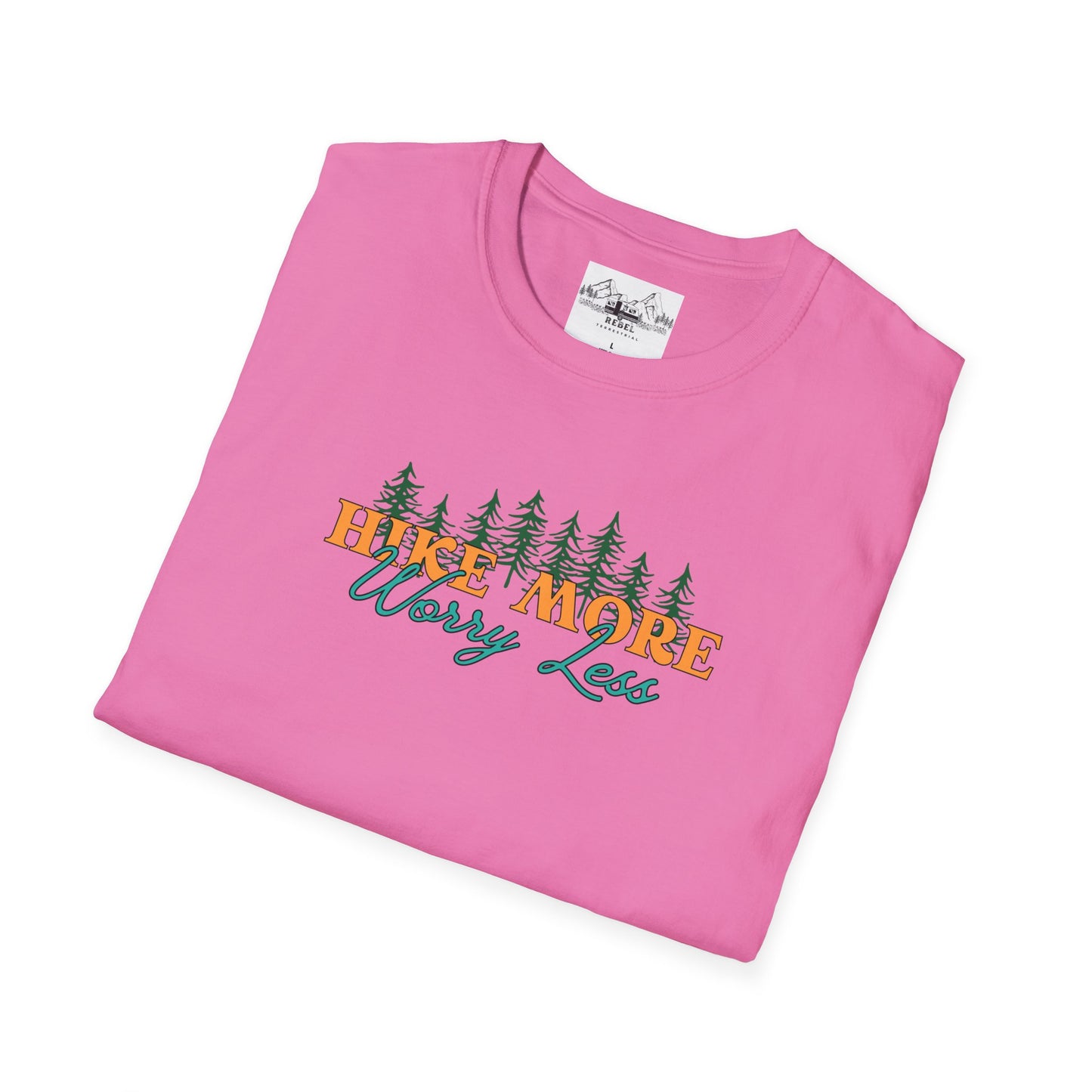 Hike More Worry Less | Retro Pine Trees Unisex Softstyle T-Shirt
